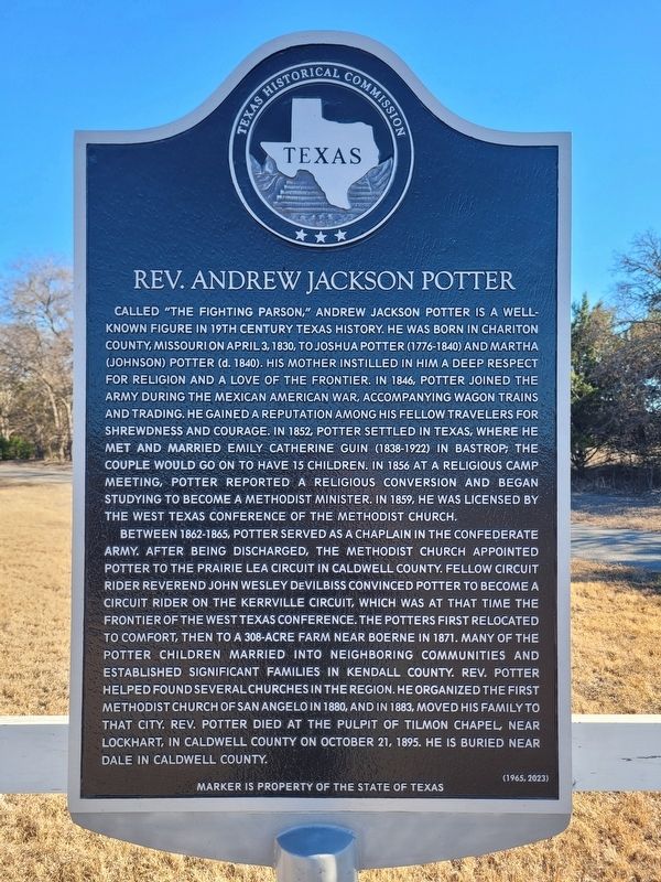Rev. Andrew Jackson Potter Marker. Click for full size. Rev. Andrew Jackson Potter Marker image. Click for full size.