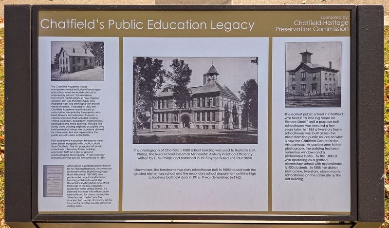 Chatfield's Public Education Legacy Marker. Click for full size. Chatfield's Public Education Legacy Marker image. Click for full size.