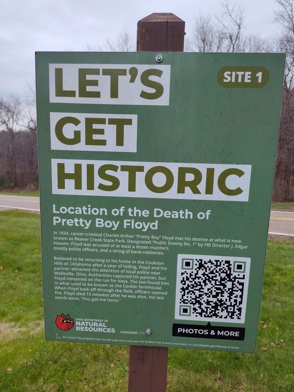 Location of the Death of Pretty Boy Floyd Marker. Click for full size. Location of the Death of Pretty Boy Floyd Marker image. Click for full size.