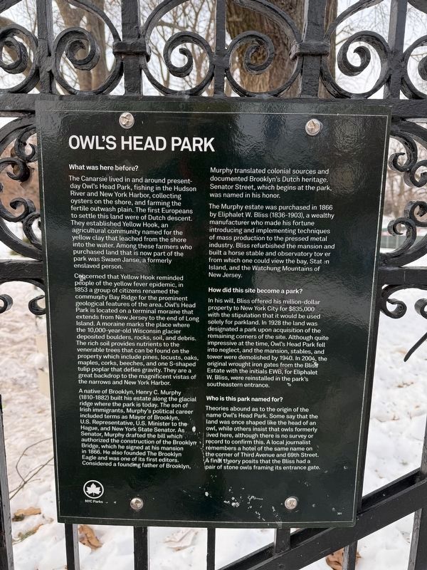 Owl's Head Park Marker. Click for full size. Owl's Head Park Marker image. Click for full size.