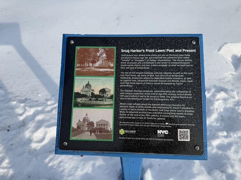 Snug Harbor's Front Lawn: Past and Present Marker image. Click for full size.