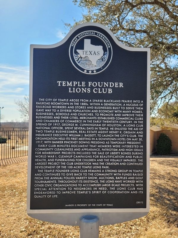 Temple Founder Lions Club Marker. Click for full size. Temple Founder Lions Club Marker image. Click for full size.