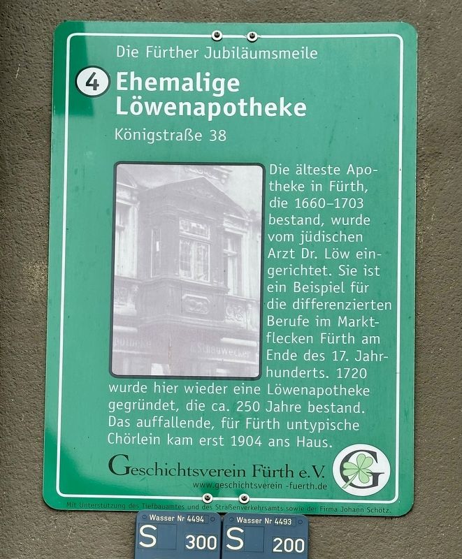 Ehemalige Löwenapotheke / Former Lion Pharmacy Marker. Click for full size. Ehemalige Löwenapotheke / Former Lion Pharmacy Marker image. Click for full size.