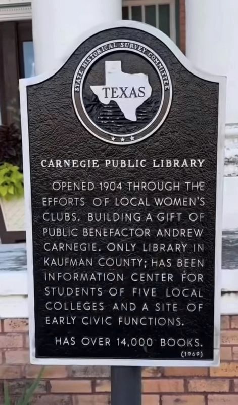 Carnegie Public Library Marker. Click for full size. Carnegie Public Library Marker image. Click for full size.