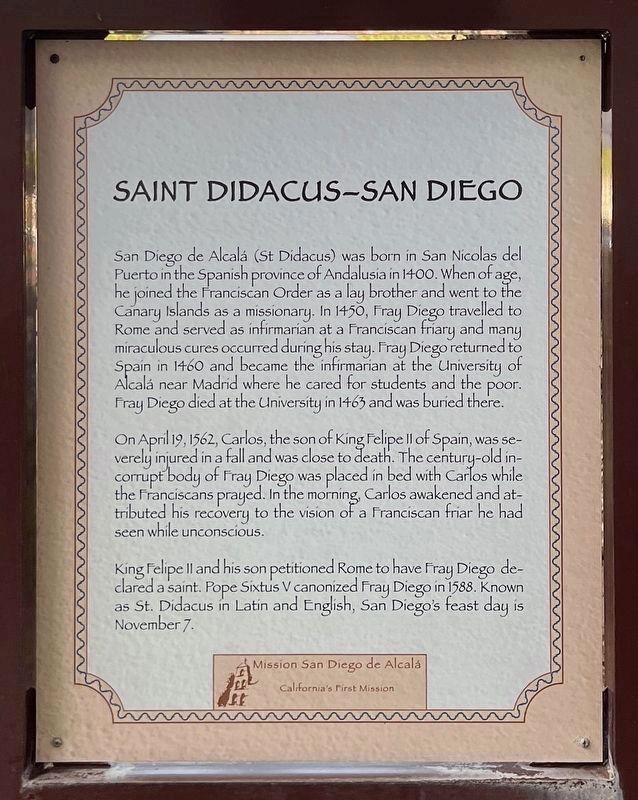 Saint Didacus - San Diego Marker image. Click for full size.