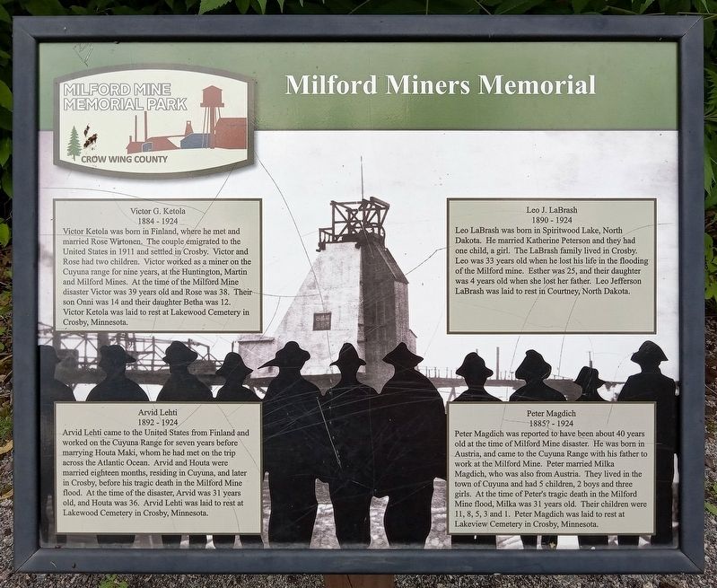 Milford Miners Memorial Marker image. Click for full size.