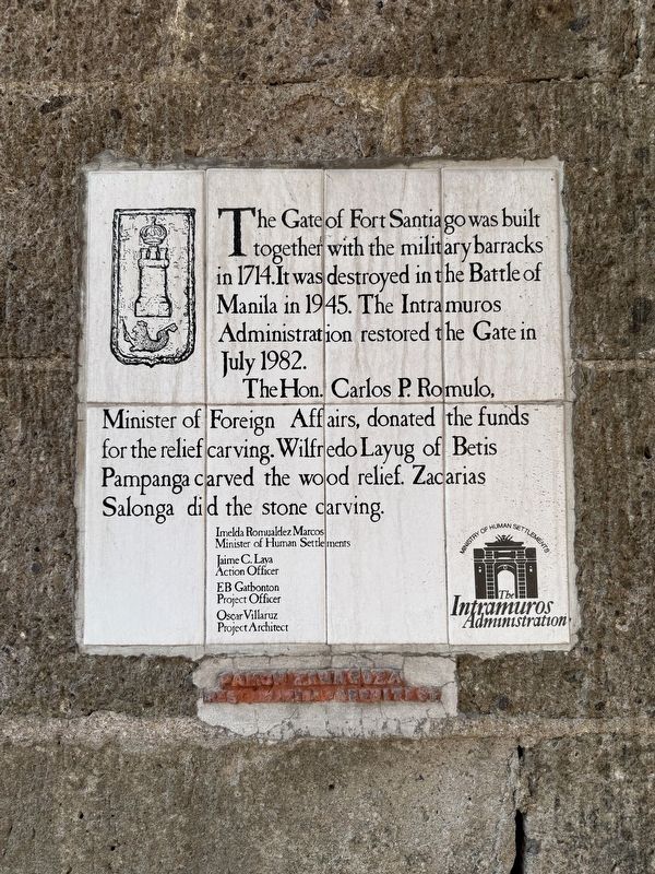 Gate of Fort Santiago Marker image. Click for full size.