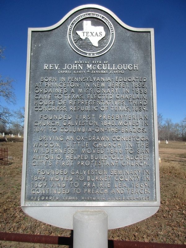 Burial Site of Rev. John McCullough Marker image. Click for full size.