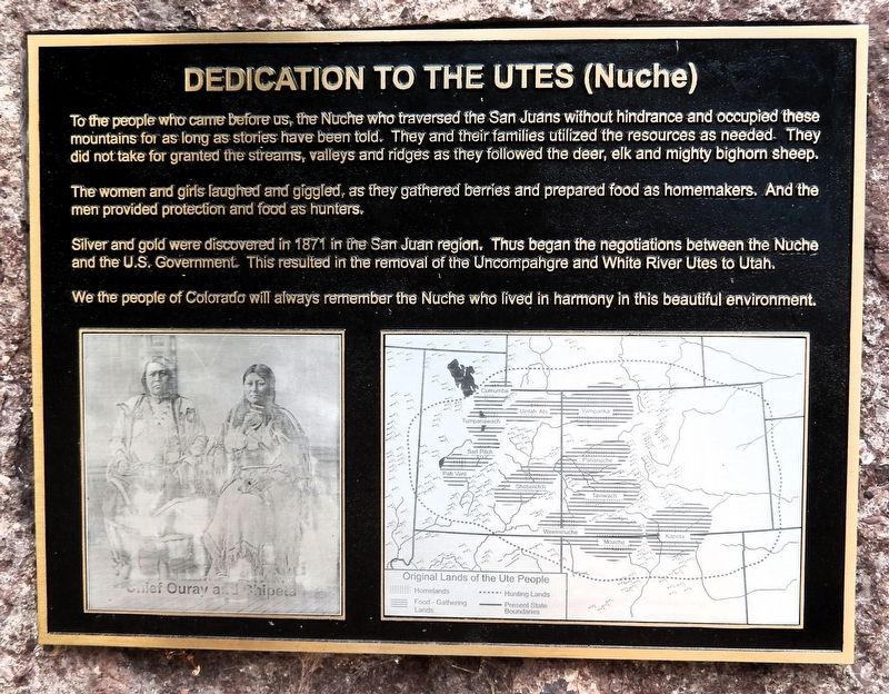 Dedication to the Utes (Nuche) Marker. Click for full size. Dedication to the Utes (Nuche) Marker image. Click for full size.