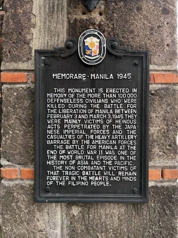 Memorare-Manila 1945 Marker. Click for full size. Memorare-Manila 1945 Marker image. Click for full size.