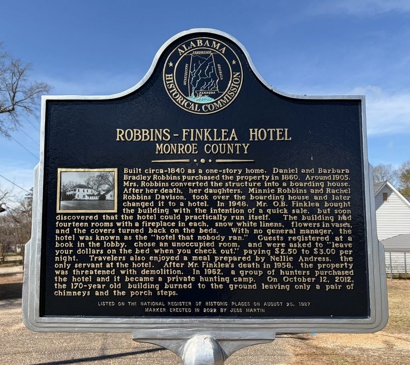 Robbins - Finklea Hotel Marker. Click for full size. Robbins - Finklea Hotel Marker image. Click for full size.