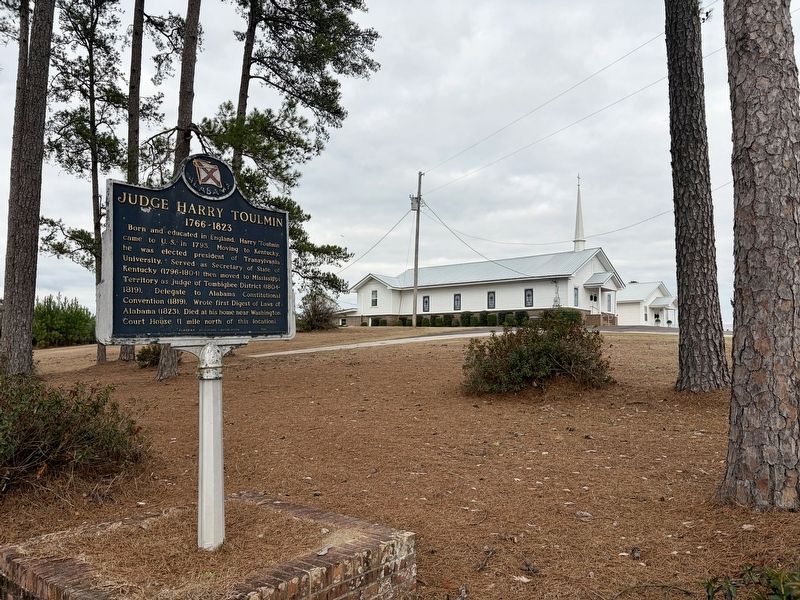 View of Judge Harry Toulmin Marker towards Mt Carmel Church & Cemetery. image. Click for full size.