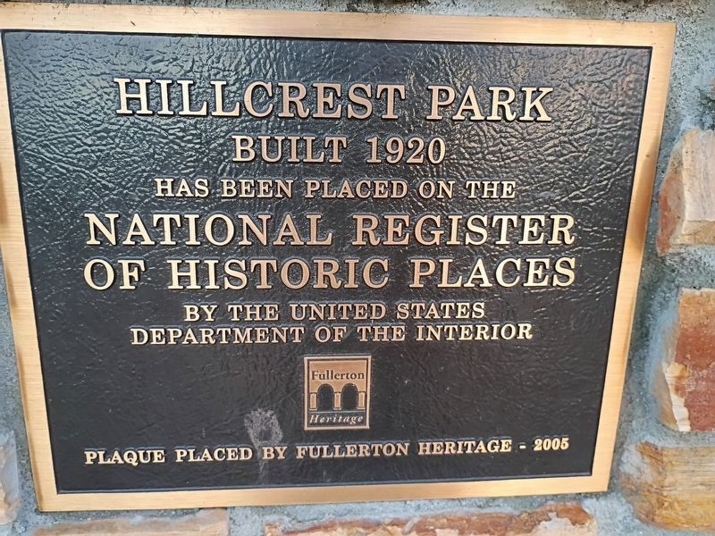 Hillcrest Park NHRP plaque image. Click for full size.