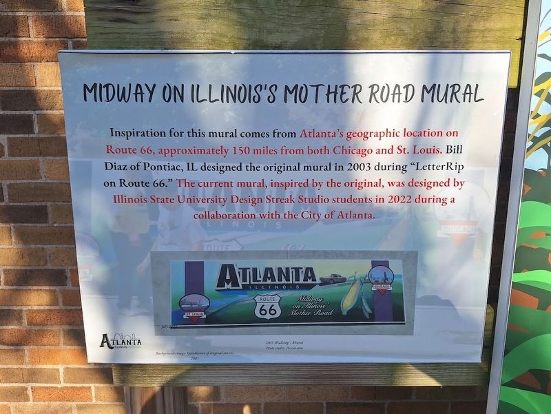 Midway on Illinois's Mother Road Mural Marker. Click for full size. Midway on Illinois's Mother Road Mural Marker image. Click for full size.
