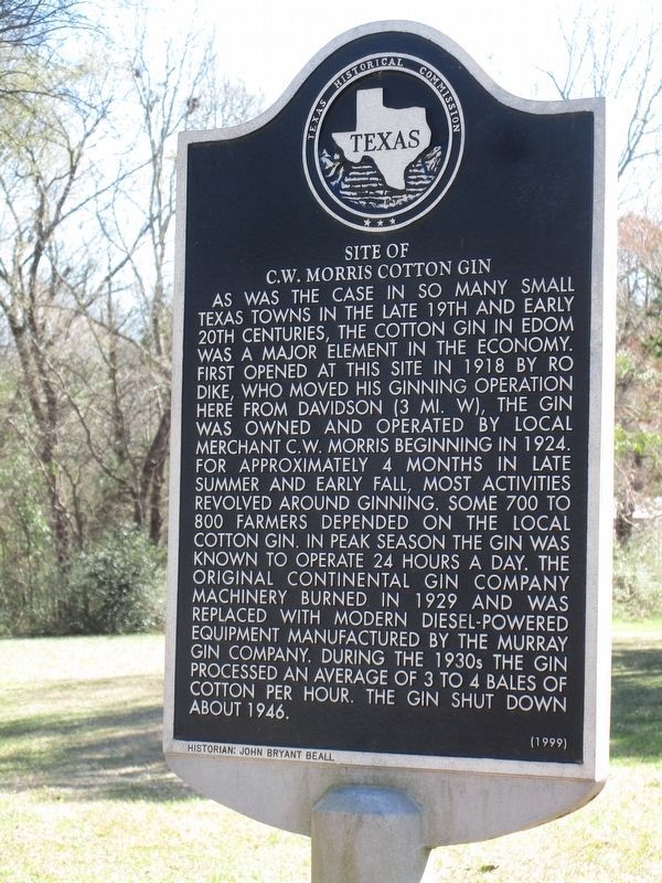 Site of C.W. Morris Cotton Gin Marker image. Click for full size.