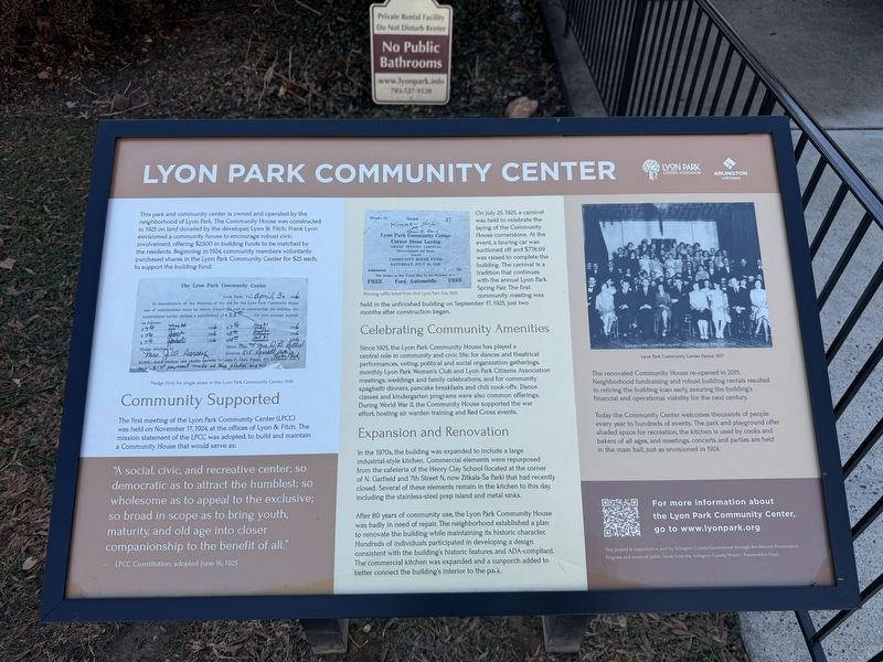 Lyon Park Community Center Marker. Click for full size. Lyon Park Community Center Marker image. Click for full size.