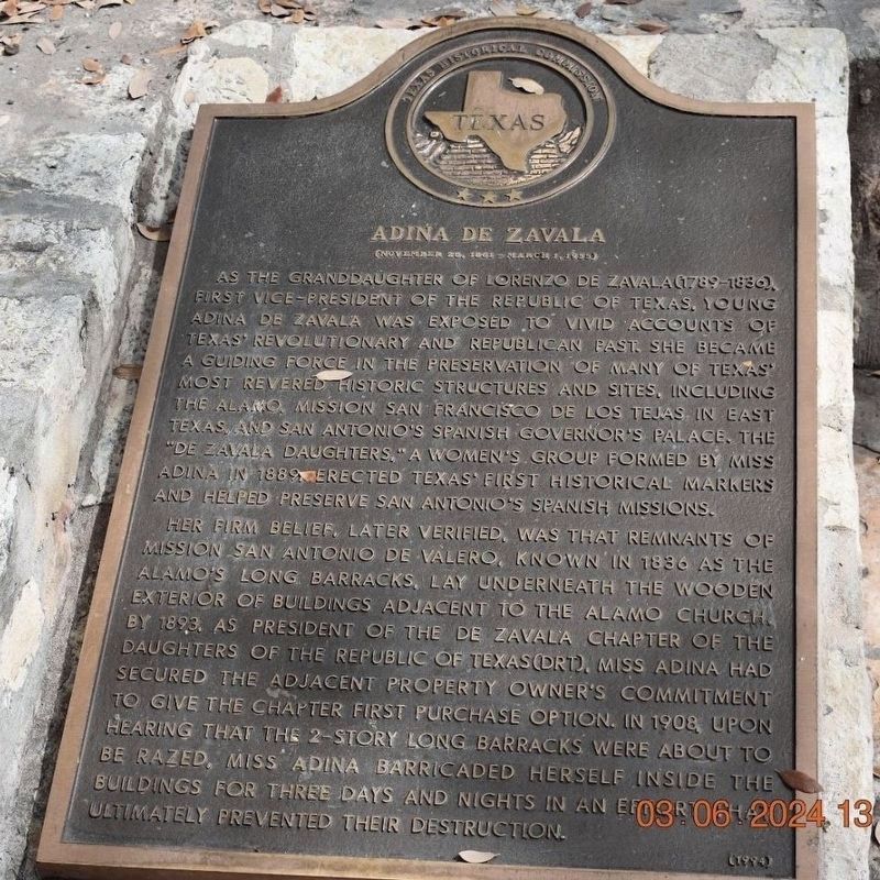 Adina de Zavala Marker. Click for full size. Adina de Zavala Marker image. Click for full size.