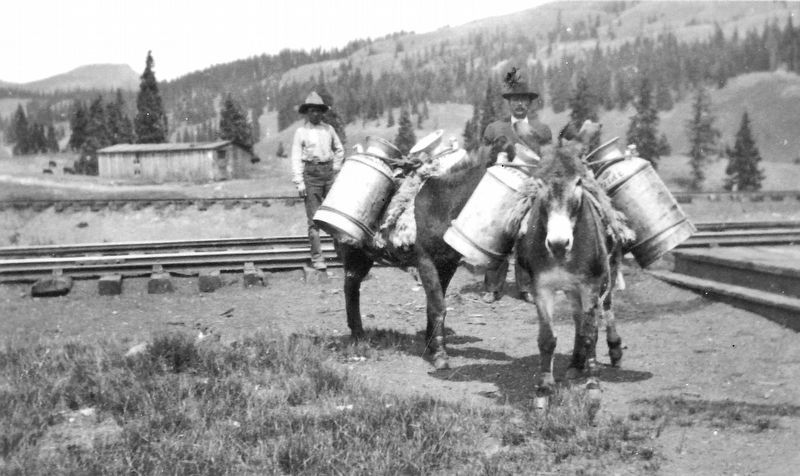 Marker detail: The Jose Amarante Garcia family transporting fish to Garcia Lake by horseback, c 1901 image. Click for full size.