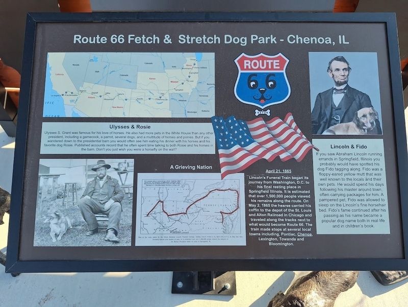 Route 66 Fetch & Stretch Dog Park Marker. Click for full size. Route 66 Fetch & Stretch Dog Park Marker image. Click for full size.