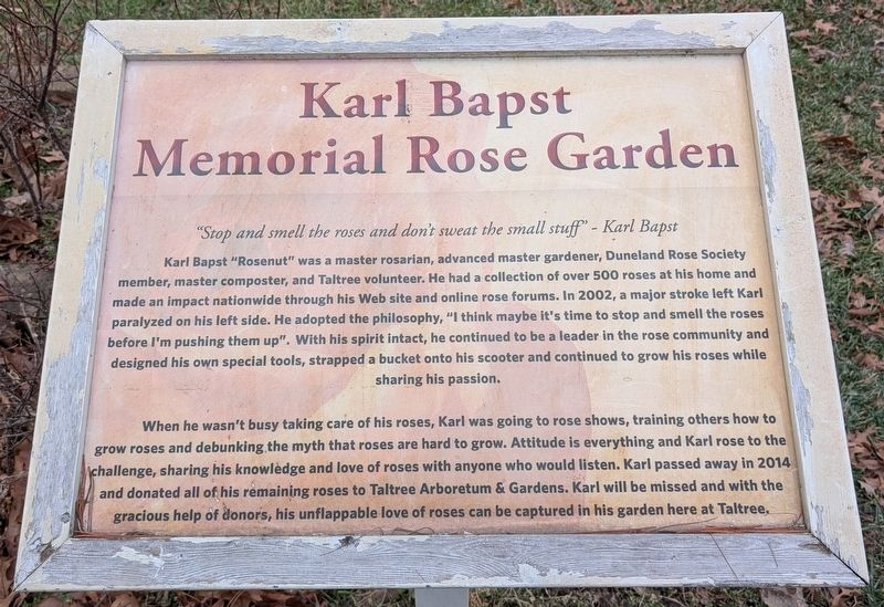Karl Bapst Memorial Rose Garden Marker image. Click for full size.