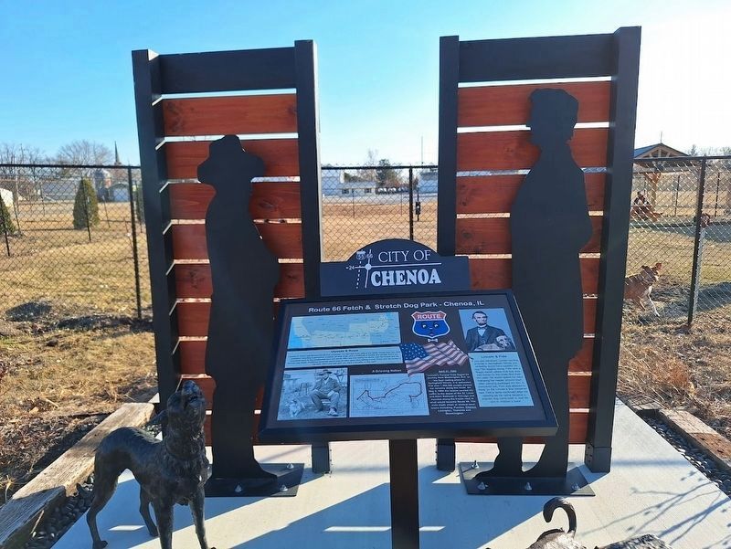 Route 66 Fetch & Stretch Dog Park Marker. Click for full size. Route 66 Fetch & Stretch Dog Park Marker image. Click for full size.