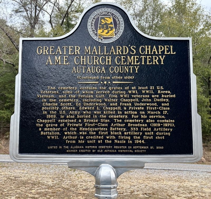 Greater Mallard's Chapel A.M.E. Church Cemetery Marker. Click for full size. Greater Mallard's Chapel A.M.E. Church Cemetery Marker image. Click for full size.