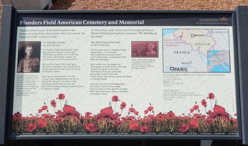Flanders Field American Cemetery Marker. Click for full size. Flanders Field American Cemetery Marker image. Click for full size.