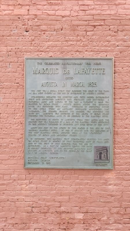 The Celebrated Revolutionary War Hero, Marquis de Lafayette Visited Augusta in March, 1825. Marker. Click for full size. The Celebrated Revolutionary War Hero, Marquis de Lafayette Visited Augusta in March, 1825. Marker image. Click for full size.