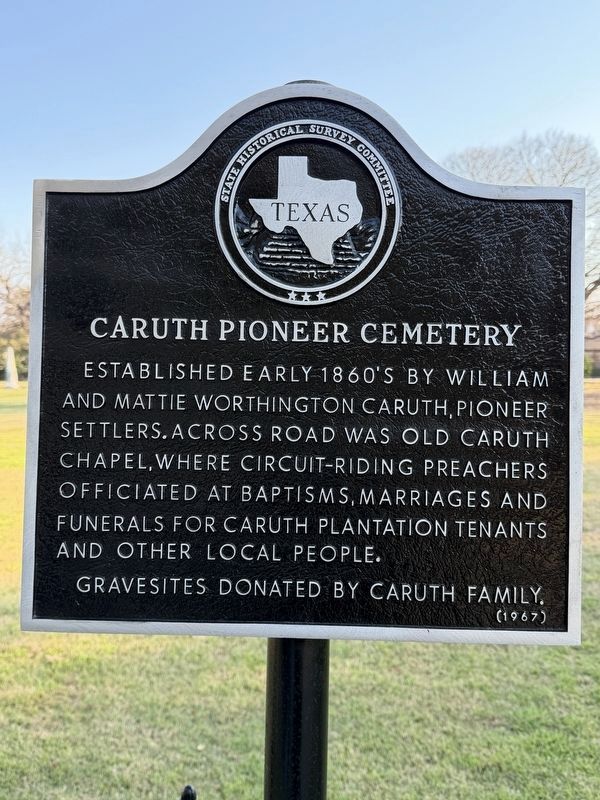 Caruth Pioneer Cemetery Marker. Click for full size. Caruth Pioneer Cemetery Marker image. Click for full size.