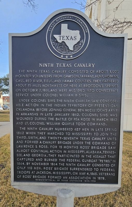 Ninth Texas Cavalry Marker. Click for full size. Ninth Texas Cavalry Marker image. Click for full size.