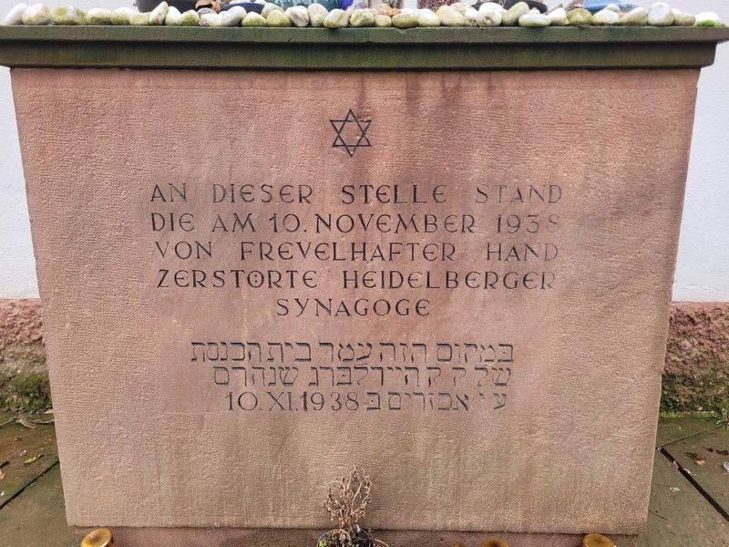 Zerstörung der Heidelberger Synagoge / Destruction of Heidelberg’s synagogue Marker. Click for full size. Zerstörung der Heidelberger Synagoge / Destruction of Heidelberg’s synagogue Marker image. Click for full size.