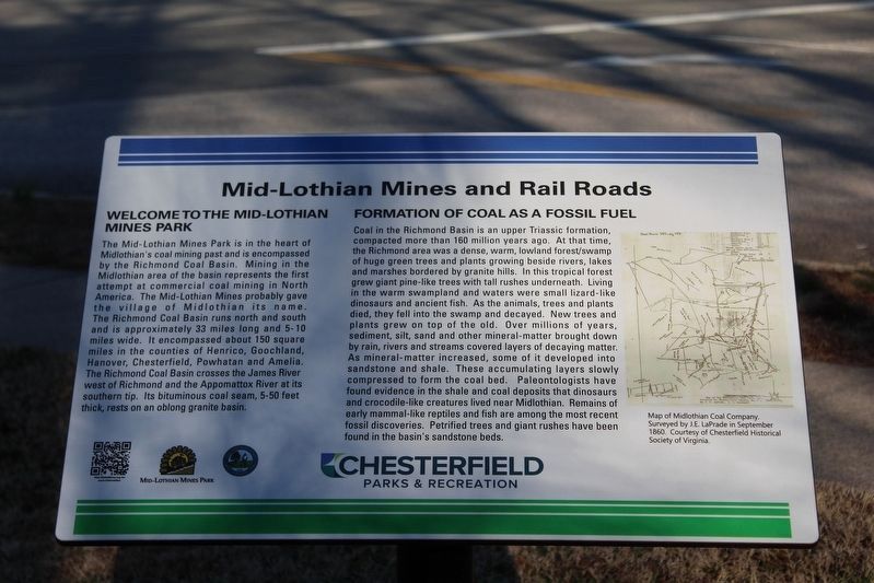 Mid-Lothian Mines and Rail Roads Marker. Click for full size. Mid-Lothian Mines and Rail Roads Marker image. Click for full size.