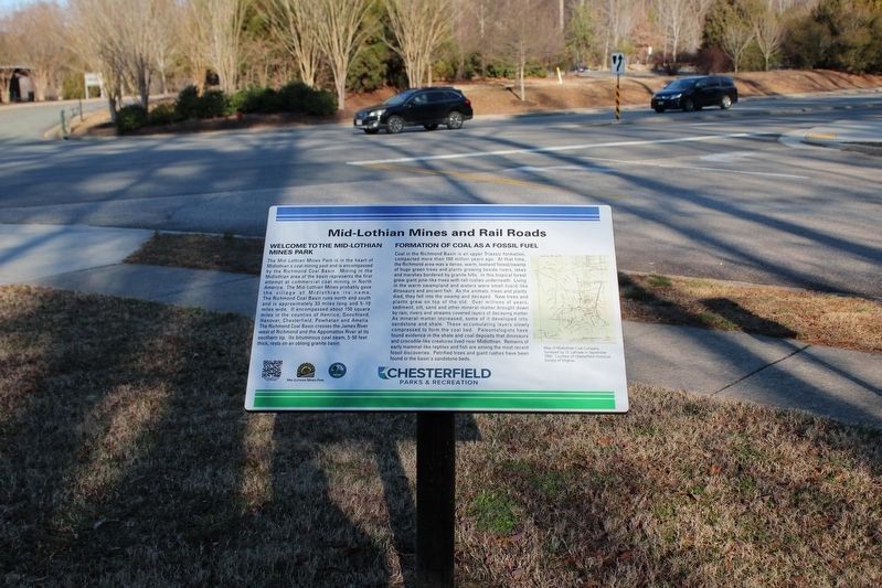 Mid-Lothian Mines and Rail Roads Marker. Click for full size. Mid-Lothian Mines and Rail Roads Marker image. Click for full size.