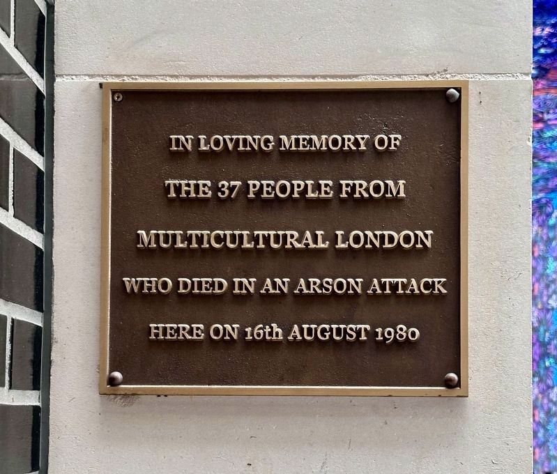 Denmark Place Fire Memorial plaque. Click for full size. Denmark Place Fire Memorial plaque image. Click for full size.