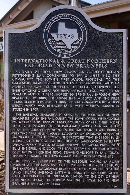 International & Great Northern Railroad in New Braunfels Marker image. Click for full size.