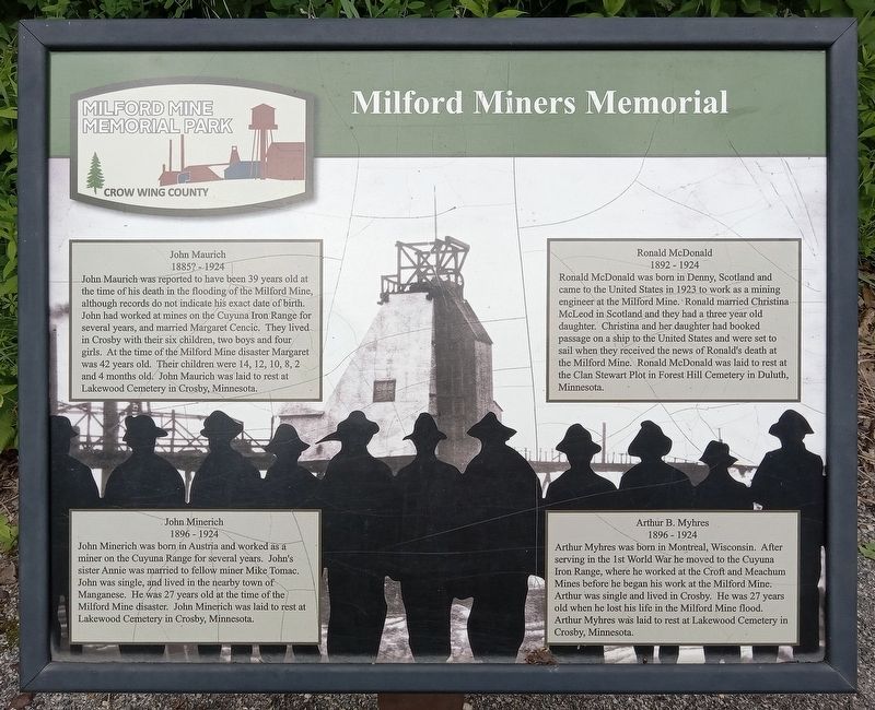 Milford Miners Memorial Marker image. Click for full size.