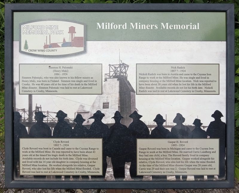 Milford Miners Memorial Marker image. Click for full size.