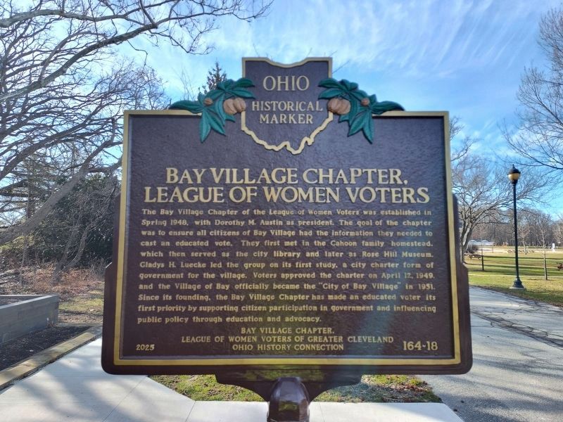 Bay Village Chapter, League of Women Voters side of marker. Click for full size. Bay Village Chapter, League of Women Voters side of marker image. Click for full size.