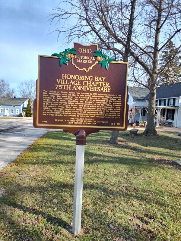 Bay Village Chapter League of Women Voters / Honoring Bay Village Chapter, 75th Anniversary Marker. Click for full size. Bay Village Chapter League of Women Voters / Honoring Bay Village Chapter, 75th Anniversary Marker image. Click for full size.
