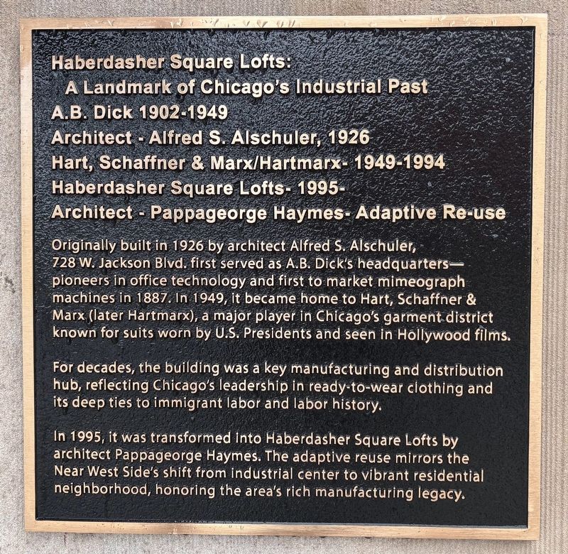 Haberdasher Square Lofts: A Landmark of Chicago's Industrial Past Marker image. Click for full size.