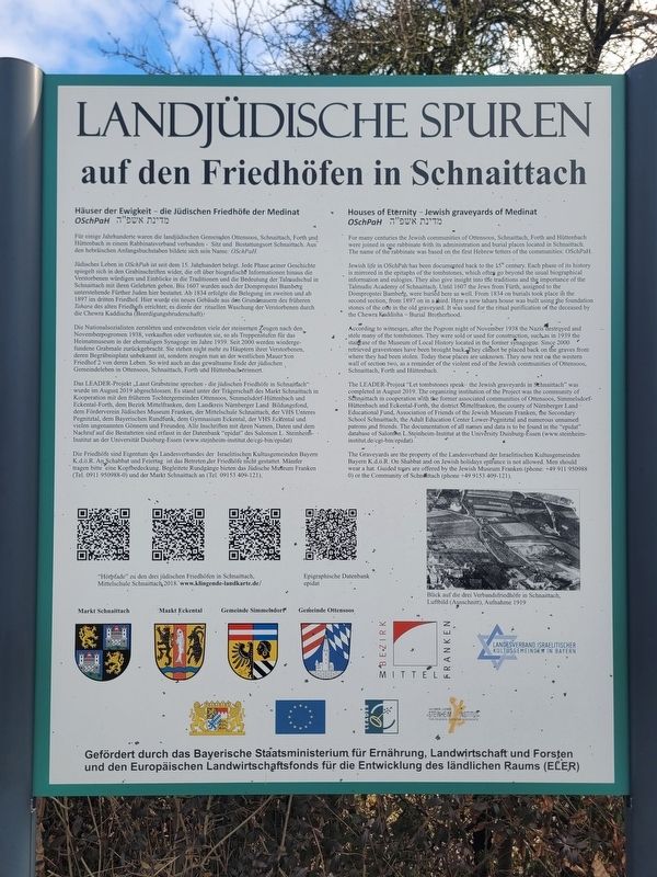 Landjüdische Spuren auf den Friedhöfen in Schnaittach Marker. Click for full size. Landjüdische Spuren auf den Friedhöfen in Schnaittach Marker image. Click for full size.