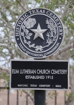 Elim Lutheran Church Cemetery Marker. Click for full size. Elim Lutheran Church Cemetery Marker image. Click for full size.