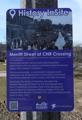 Merritt Street at CNR Crossing - Marker. Click for full size. Merritt Street at CNR Crossing - Marker image. Click for full size.