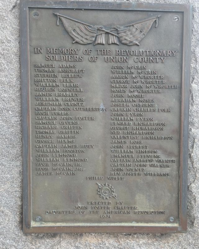 Union County Revolutionary War Memorial Marker. Click for full size. Union County Revolutionary War Memorial Marker image. Click for full size.