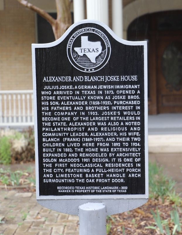 Alexander and Blanche Joske House Marker. Click for full size. Alexander and Blanche Joske House Marker image. Click for full size.