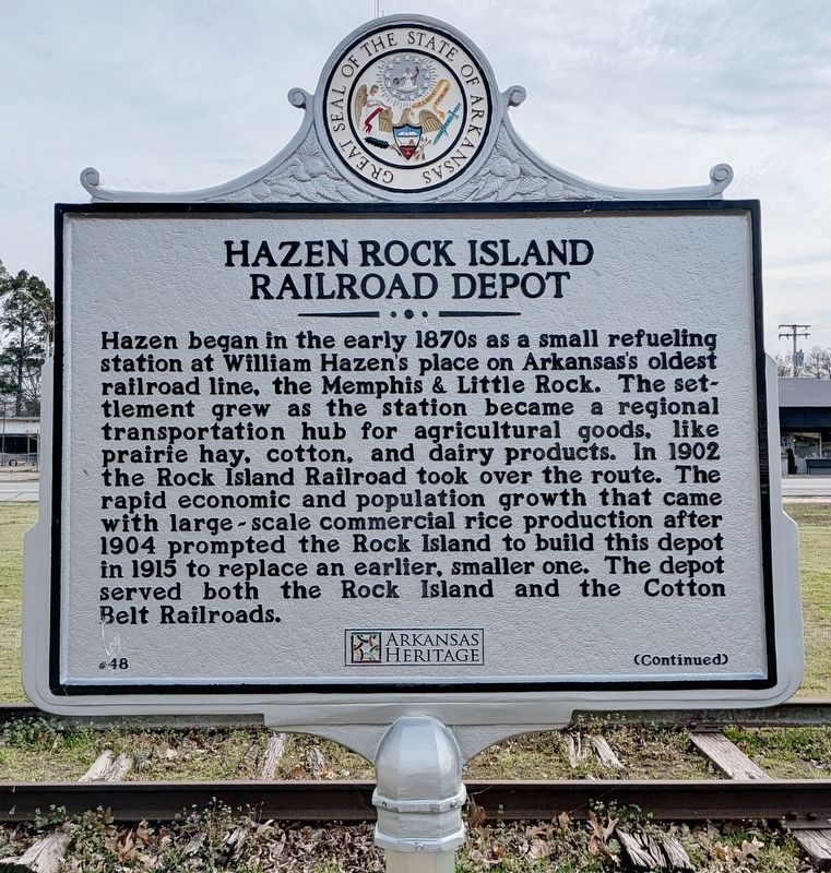 Hazen Rock Island Railroad Depot Marker image. Click for full size.