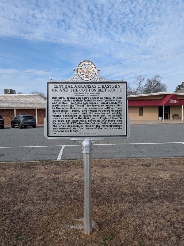 Central Arkansas & Eastern RR and the Cotton Belt Route Marker. Click for full size. Central Arkansas & Eastern RR and the Cotton Belt Route Marker image. Click for full size.