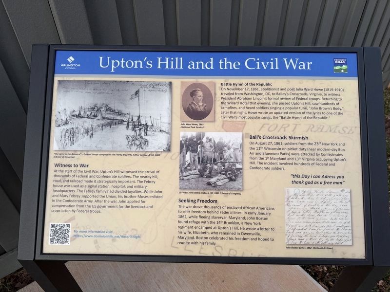 Upton's Hill and the Civil War Marker. Click for full size. Upton's Hill and the Civil War Marker image. Click for full size.