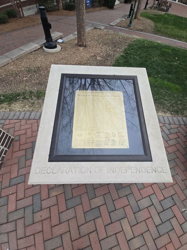The Charters of Freedom Marker - replica display of the Declaration of Independence image. Click for full size.