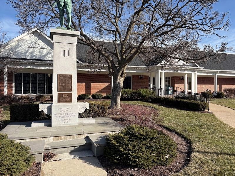 Morton Grove World War I Memorial in front of library image. Click for full size.